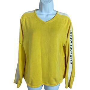 Tommy Hilfiger Women's Size Large Yellow Sweater Logo Y2K Retro Top Long-Sleeve